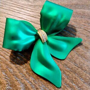 Pretty Green Bow Pin with Rhinestones